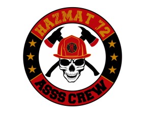 A skull wearing a firefighting helmet with axes crossed in the back. Says "HAZMAT 72" on top and "ASSS CREW" on the bottom. entry by Ilham Fajri