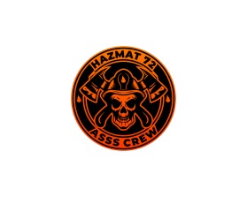 A skull wearing a firefighting helmet with axes crossed in the back. Says "HAZMAT 72" on top and "ASSS CREW" on the bottom. entry by Isym