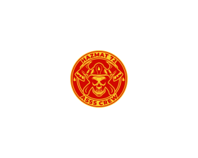 A skull wearing a firefighting helmet with axes crossed in the back. Says "HAZMAT 72" on top and "ASSS CREW" on the bottom. entry by Isym