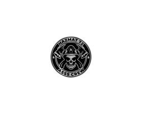 A skull wearing a firefighting helmet with axes crossed in the back. Says "HAZMAT 72" on top and "ASSS CREW" on the bottom. entry by Isym