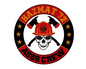 A skull wearing a firefighting helmet with axes crossed in the back. Says "HAZMAT 72" on top and "ASSS CREW" on the bottom. entry by Ilham Fajri