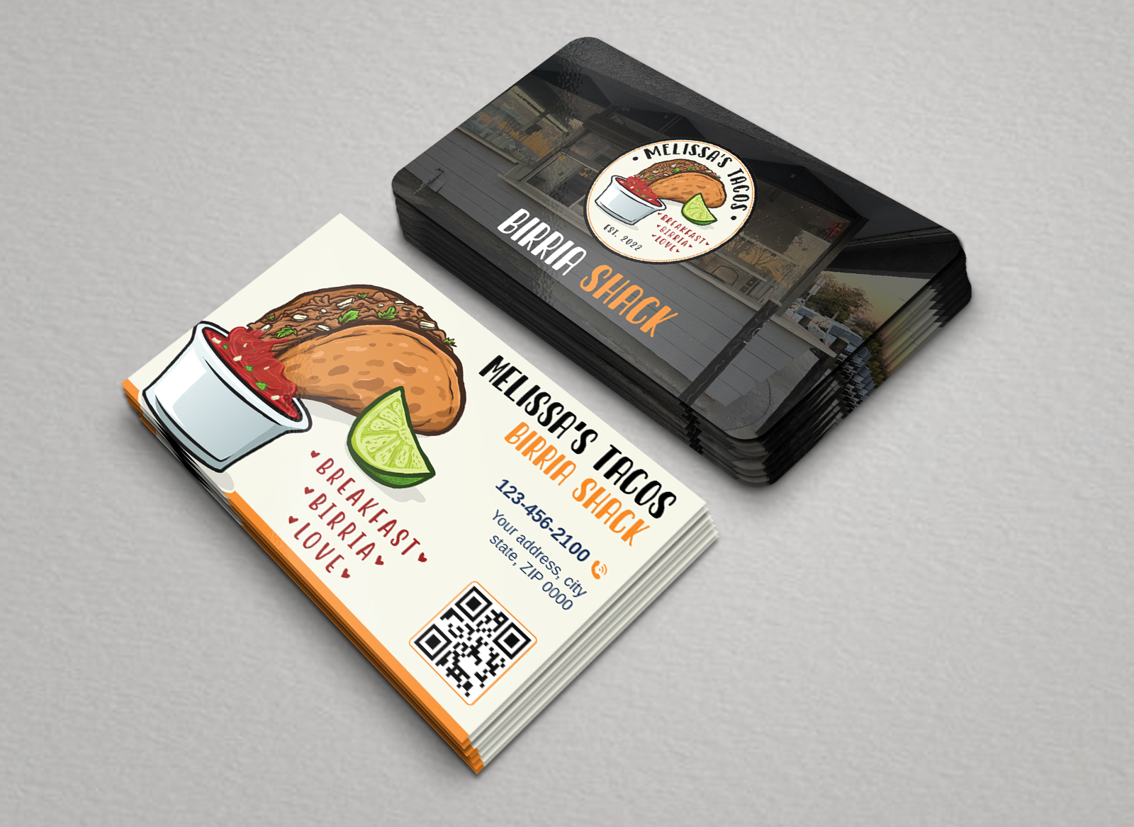 Business Card & Stationery Design for MELISSA'S TACOS Birria Shack