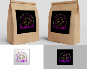 Mushroom product label for new company entry by art dent