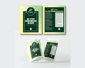 Mushroom product label for new company entry by Jheebsyn 