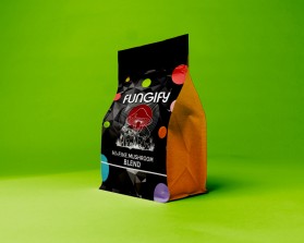 Mushroom product label for new company entry by Franzini