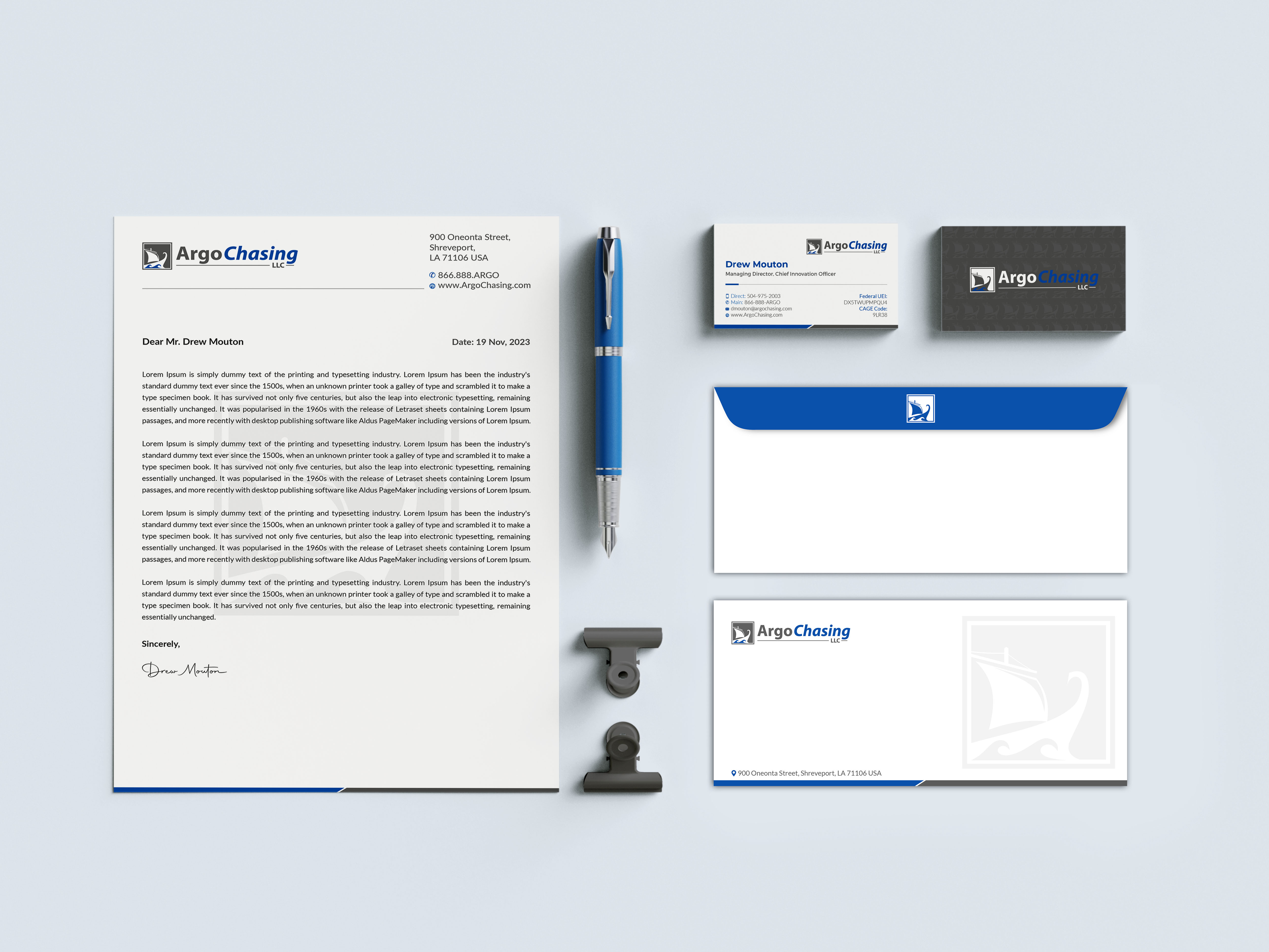 Business Card & Stationery Design for Argo Chasing llc.