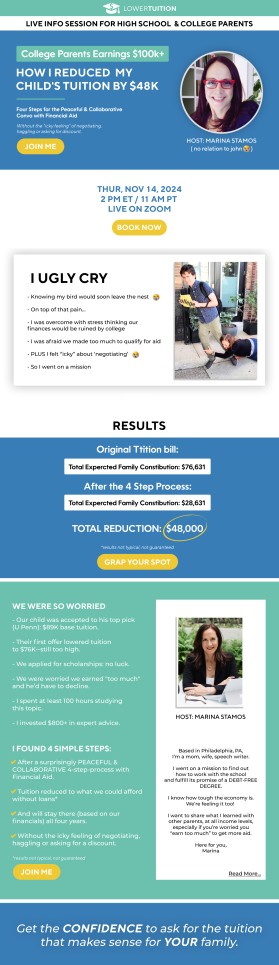 Webinar sign-up page: College Hacks for Parents entry by boukeroui