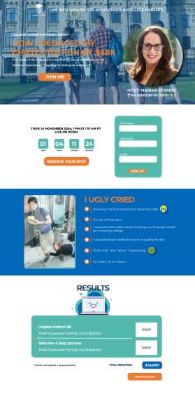 Webinar sign-up page: College Hacks for Parents entry by Ferda suganda