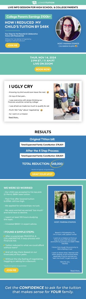 Webinar sign-up page: College Hacks for Parents entry by boukeroui