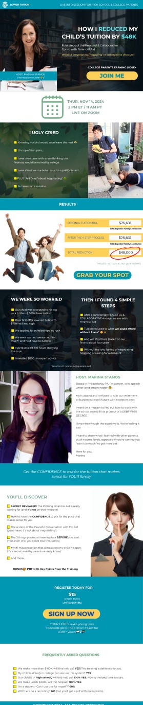 Webinar sign-up page: College Hacks for Parents entry by John Philip Galang