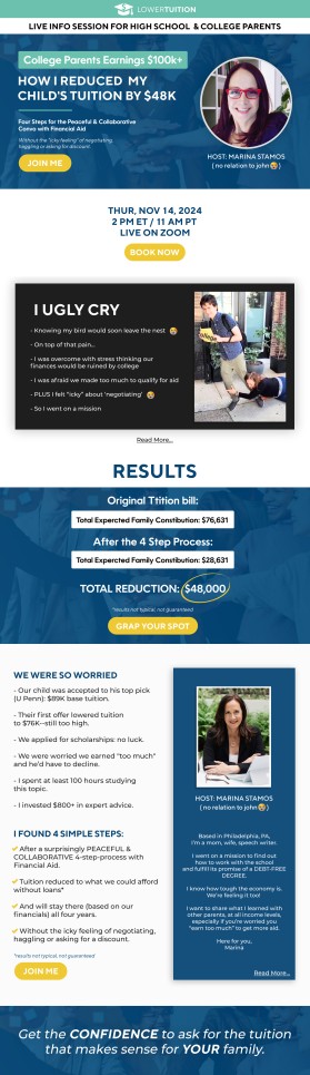 Webinar sign-up page: College Hacks for Parents entry by boukeroui