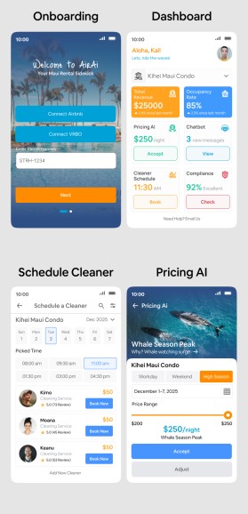 Design the Aloha Vibe for AirAi: 6 Mobile-First UI Mockups for Maui Vacation Rental SaaS entry by McRiver