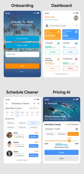 Design the Aloha Vibe for AirAi: 6 Mobile-First UI Mockups for Maui Vacation Rental SaaS entry by McRiver