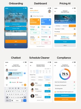 Design the Aloha Vibe for AirAi: 6 Mobile-First UI Mockups for Maui Vacation Rental SaaS entry by McRiver