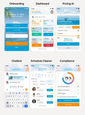 Design the Aloha Vibe for AirAi: 6 Mobile-First UI Mockups for Maui Vacation Rental SaaS entry by McRiver