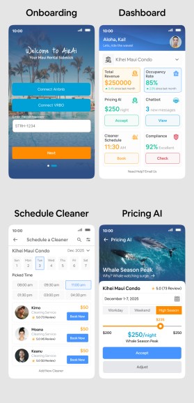 Design the Aloha Vibe for AirAi: 6 Mobile-First UI Mockups for Maui Vacation Rental SaaS entry by McRiver