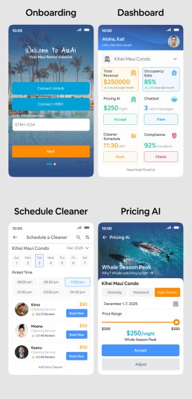 Design the Aloha Vibe for AirAi: 6 Mobile-First UI Mockups for Maui Vacation Rental SaaS entry by McRiver
