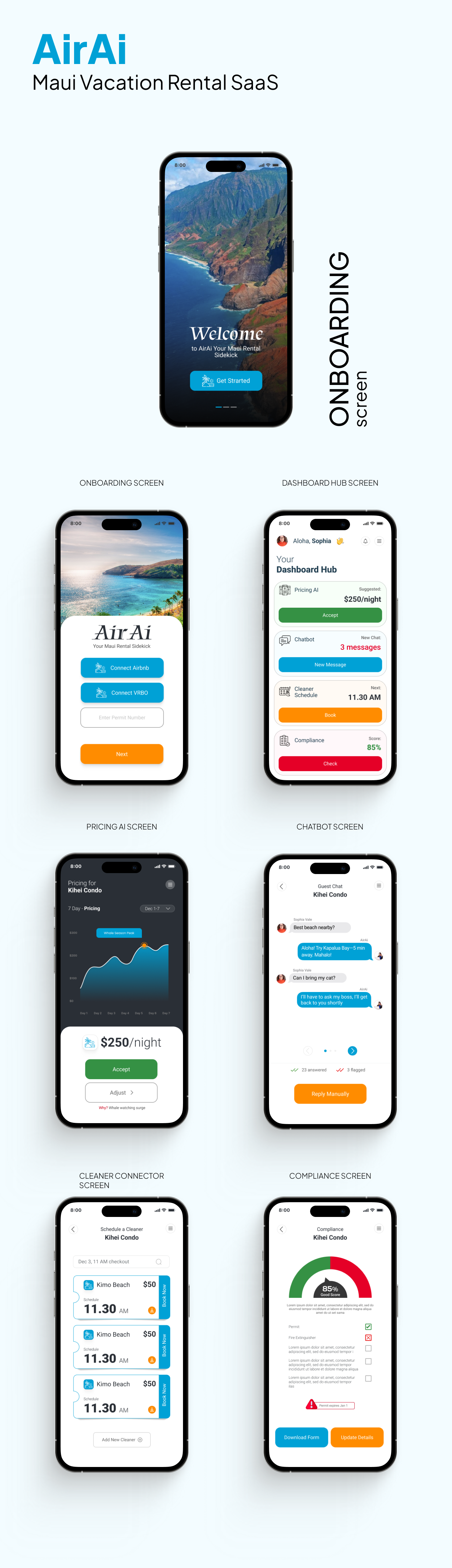 Web Design for Design the Aloha Vibe for AirAi: 6 Mobile-First UI Mockups for Maui Vacation Rental SaaS