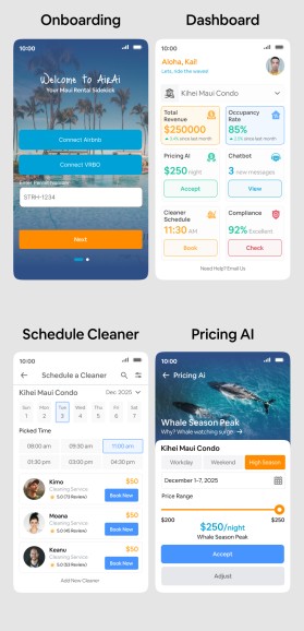 Design the Aloha Vibe for AirAi: 6 Mobile-First UI Mockups for Maui Vacation Rental SaaS entry by McRiver