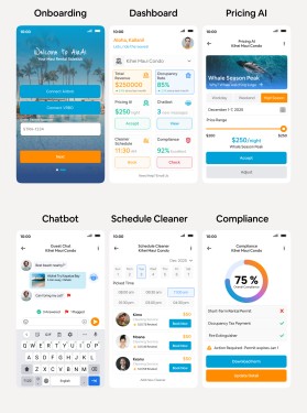 Design the Aloha Vibe for AirAi: 6 Mobile-First UI Mockups for Maui Vacation Rental SaaS entry by McRiver