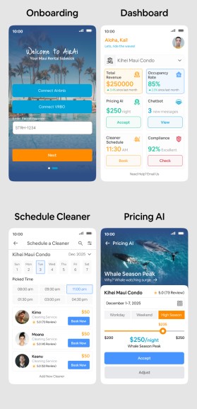 Design the Aloha Vibe for AirAi: 6 Mobile-First UI Mockups for Maui Vacation Rental SaaS entry by McRiver