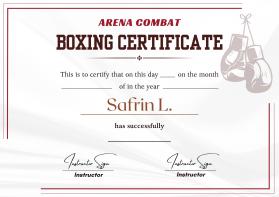 Arena Combat, certificate for rank entry by SAFRIN LA NDALU