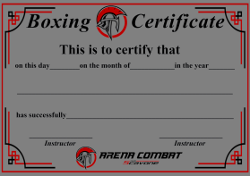 Arena Combat, certificate for rank entry by Chené Smith