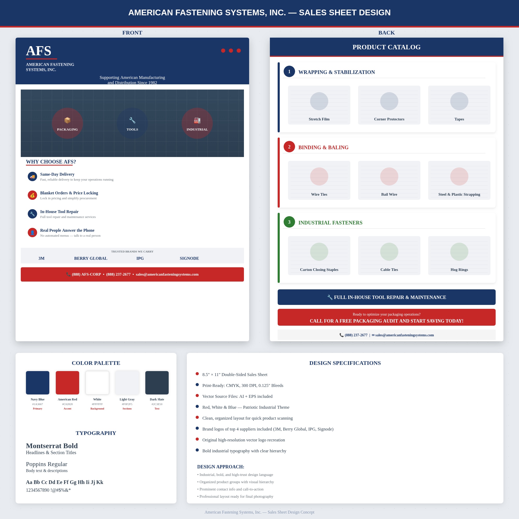 Brochure Design Entry 3792939 submitted by amrdesigns to the contest for Double-Sided Industrial Sales Sheet for American Fastening Systems, Inc. run by AmericanFS