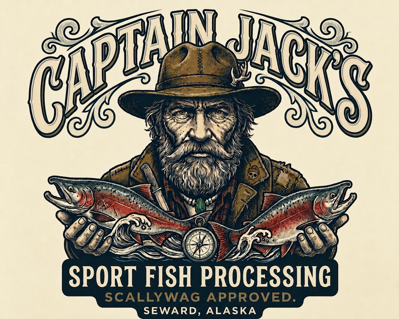 Logo Design Entry 3840933 submitted by Calca_ID to the contest for Captain Jack's Sport Fish Processing   Seward, Alaska run by cjacksfish