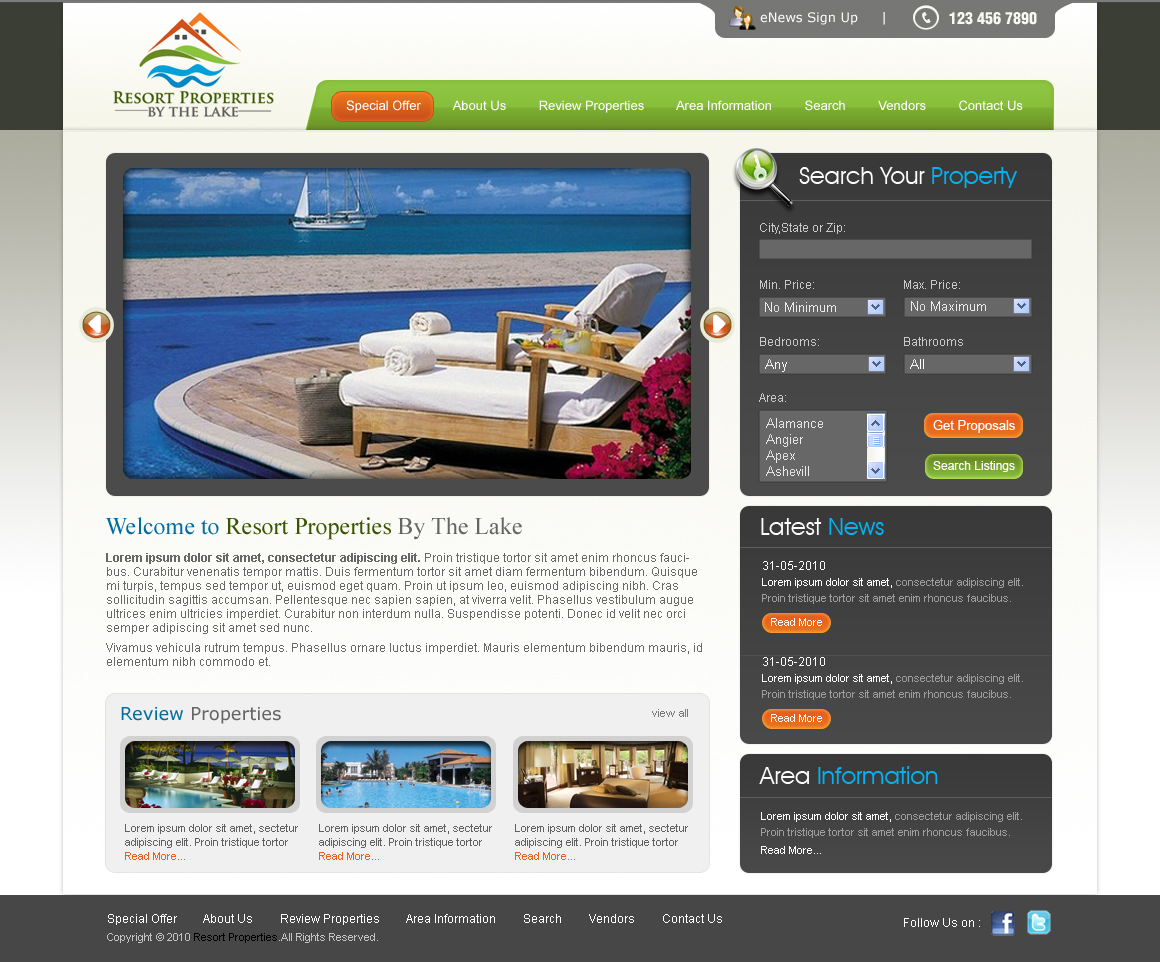 Web Design for RESORT PROPERTIES By The Lake