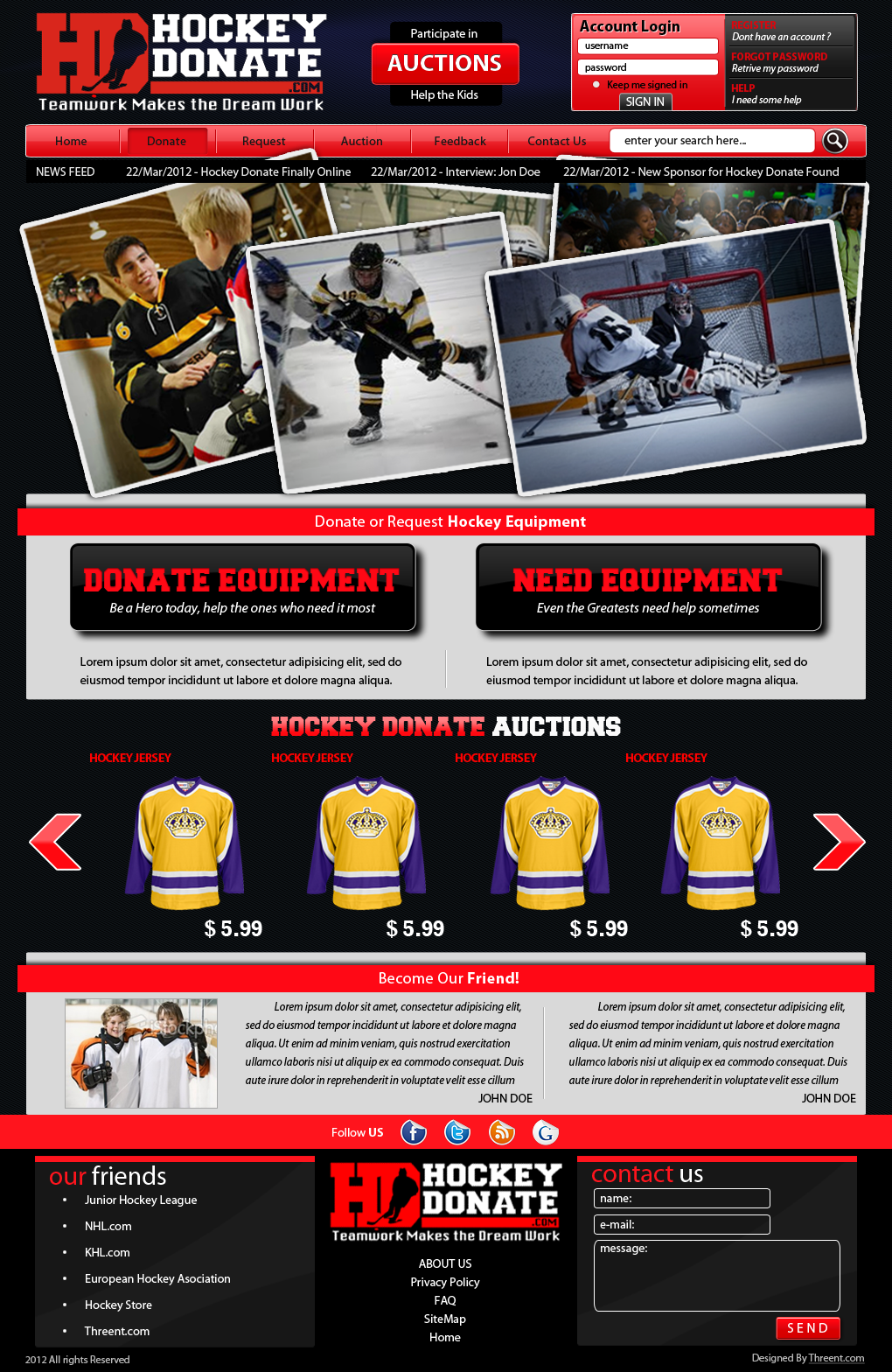 Web Design for hockeydonate.com