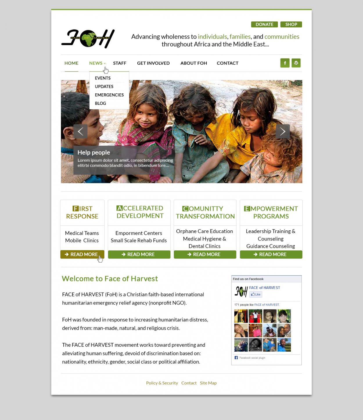 Web Design for Face of Harvest
