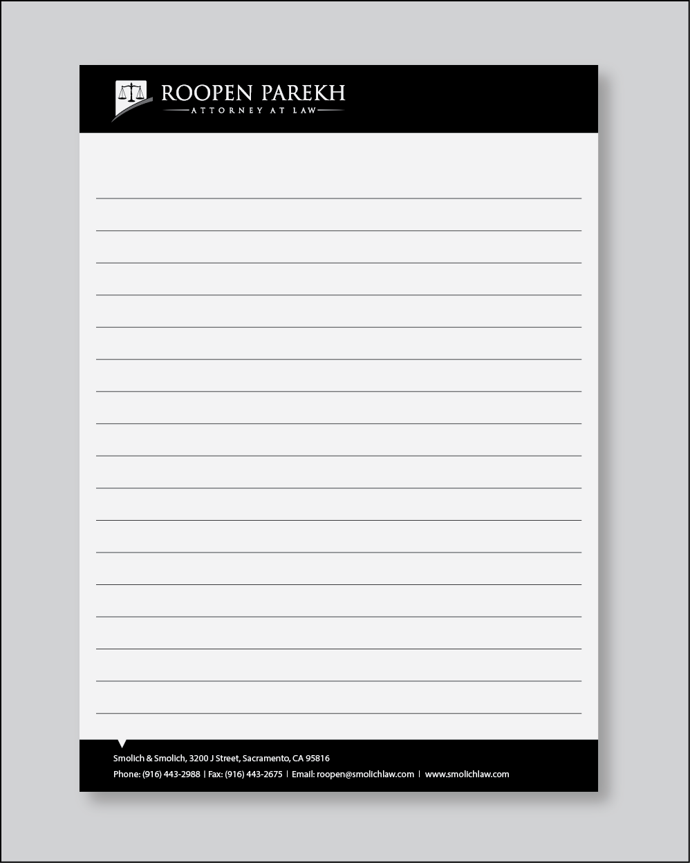 Business Card & Stationery Design for Roopen Parekh, Esq.