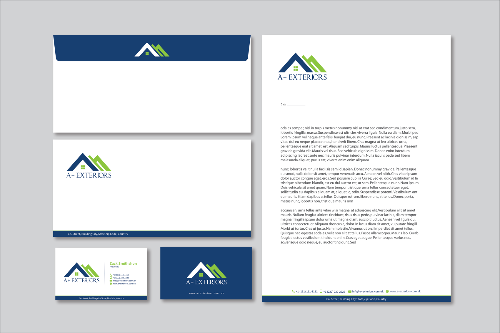 Business Card & Stationery Design for A+ EXTERIORS