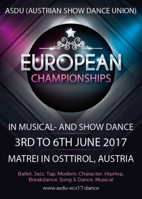 Poster for the European Championships in Musical- &amp; Showdance, www.asdu-ecs17.dance entry by KajiRo