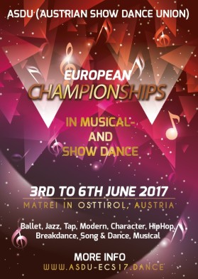 Poster for the European Championships in Musical- &amp; Showdance, www.asdu-ecs17.dance entry by KajiRo