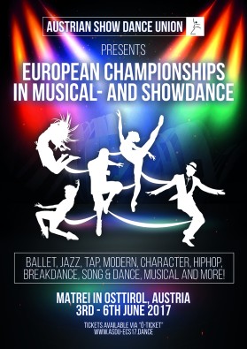 Poster for the European Championships in Musical- &amp; Showdance, www.asdu-ecs17.dance entry by digitale