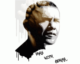 T- shirt  PRAY WITH OBAMA with words and photo graph entry by purplebunnydesigns