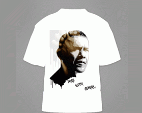 T- shirt  PRAY WITH OBAMA with words and photo graph entry by purplebunnydesigns