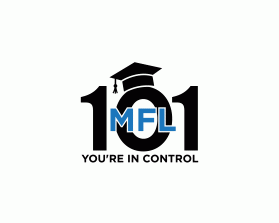 MyFinancialLife101.com is mfl101.com (both registered): Wanting mfl and 101 stacked on top of each other with a graduation cap hangning off the upper righ hand corner of block where the 'l' or 'L' is located entry by dsdezign