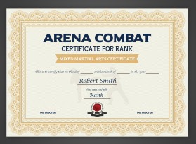 Arena Combat, certificate for rank entry by Prakash Das