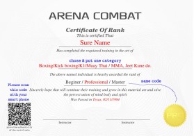 Arena Combat, certificate for rank entry by Muh Taruf