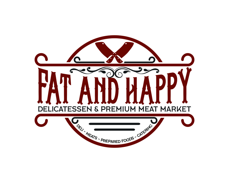 Logo Design for Fat and Happy Delicatessen & Premium Meat Market